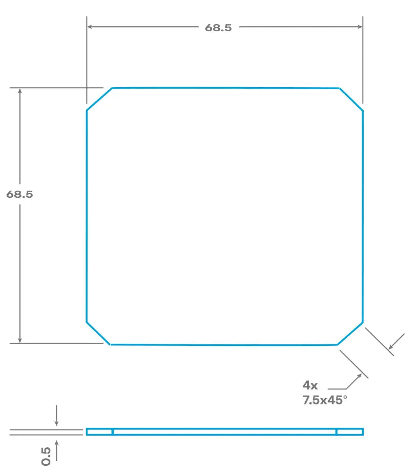 Blue octagonal lcd backlight diffuser plate 69mm x 69mm with four angled cutouts and 0.5 inch thickness for light transmittance