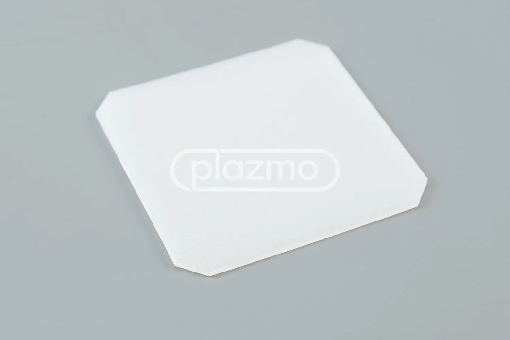 White translucent plastic diffusion plate 71mm x 71mm with rounded corners and plazmo logo embossed center