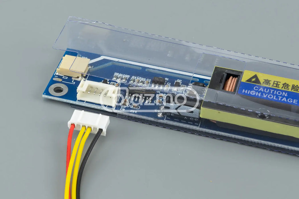 Blue ccfl inverter board for universal 2-lamp lcd panels with white connectors yellow warning label and black wire