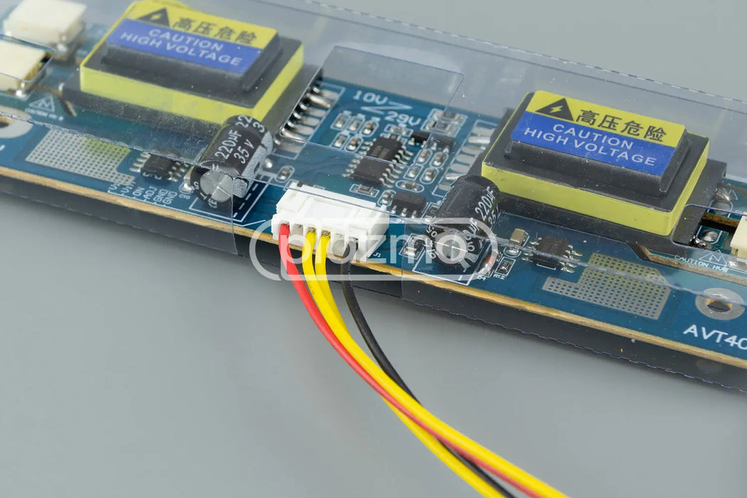 Blue ccfl inverter board with yellow high voltage transformers white connector and red yellow wire for 10-13vdc use