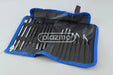 Blue and black tool roll with 18 piece complete lcd disassembly kit featuring precision metallic tip tools with black handles