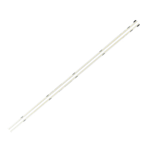 Two white led strips with evenly spaced led chips and black end caps for 65 inch lg uh5f series bc-h e469119 94v-0