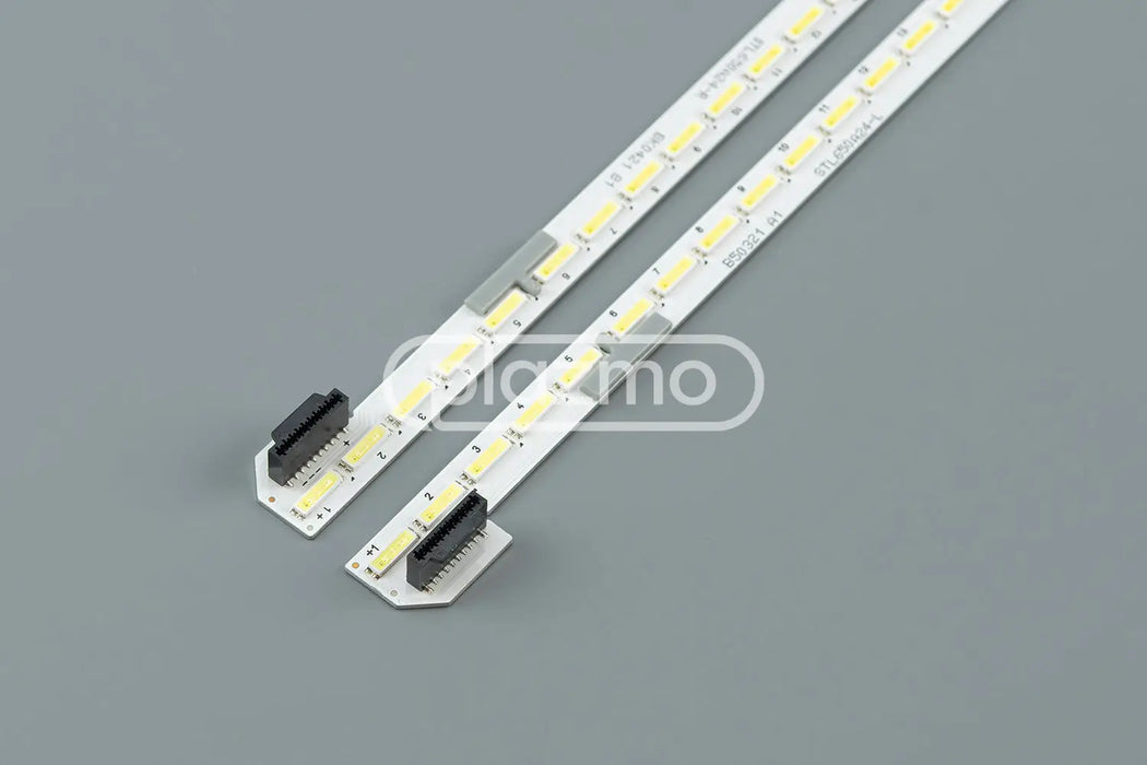 Two white led light strips with yellowish led chips and black connectors for 65 inch lg uh5f series bc-h e469119 94v-0