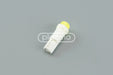 White led indicator lamp with yellow translucent cap and two metallic contacts for t5 wedge 12 volt round head use