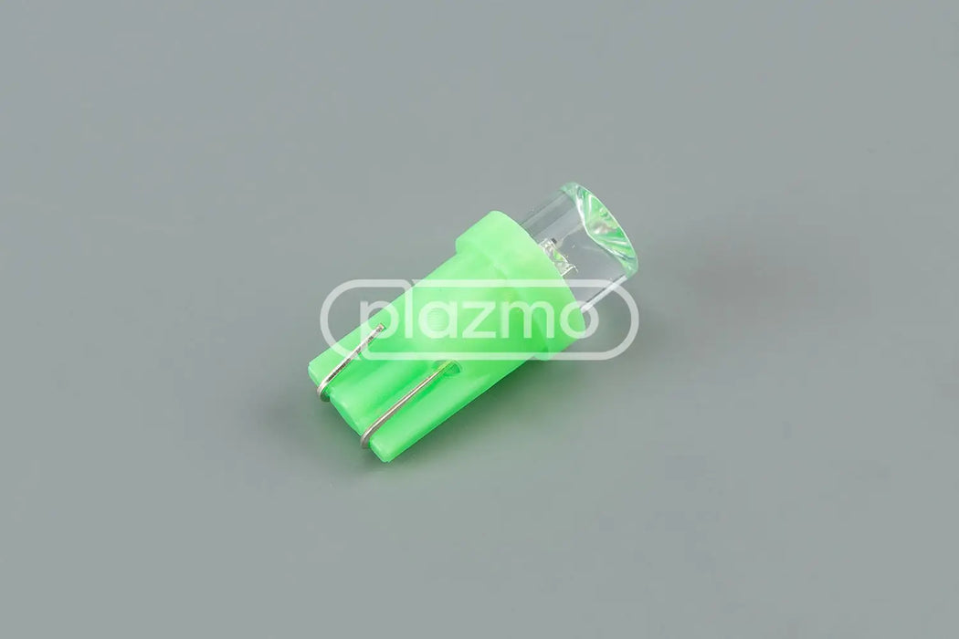 Bright green wedge led indicator lamp t10 12 vdc with clear concave head lens and two metallic contacts