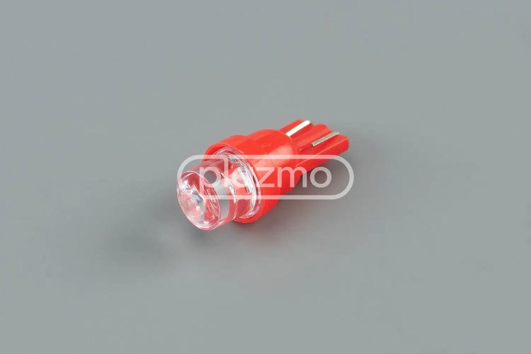 Red led indicator lamp with clear concave head lens and metallic contacts for wedge t10 12 vdc indicator lamp
