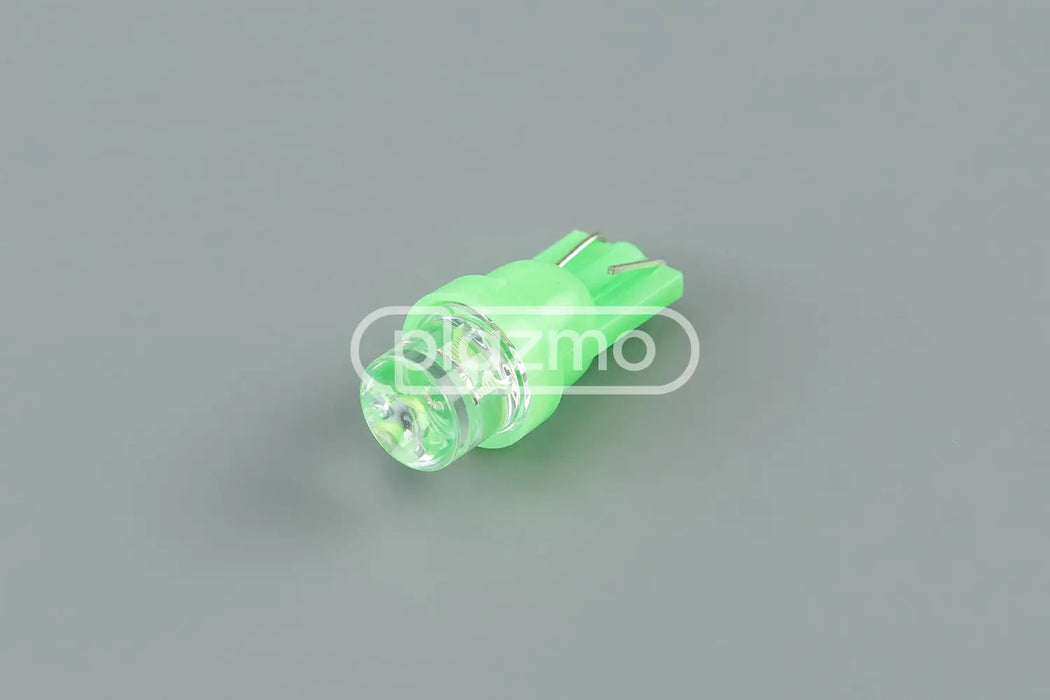 Wedge led indicator lamp t10 12 vdc with translucent green bulb concave head lens and two metal prongs