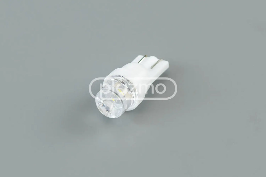 White led indicator lamp with clear concave glass lens and two metal prongs for 12 vdc wedge t10 socket