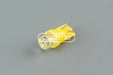Yellow t10 led indicator lamp with clear concave head lens and metallic contacts for 12 vdc use