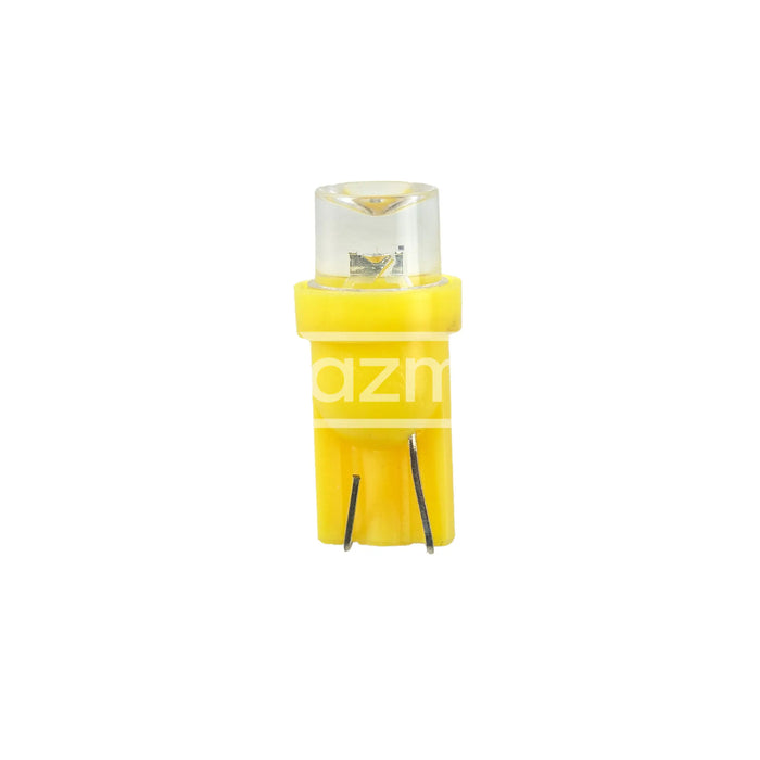 Yellow t10 wedge led indicator lamp with clear concave lens and two metal contacts for 12 vdc use